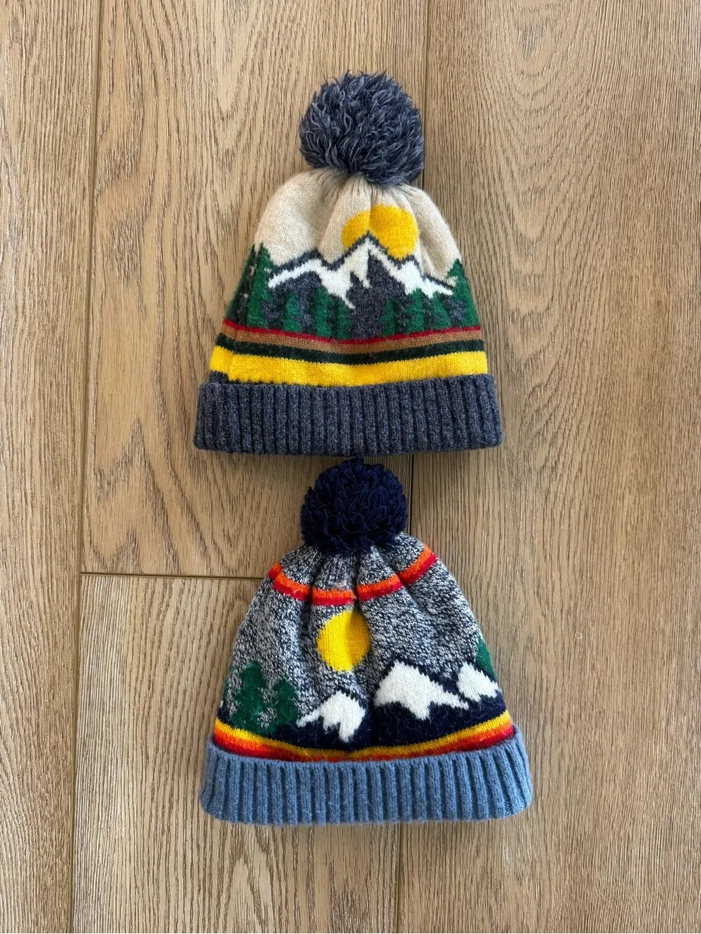 Baby Pom-Pom Winter Beanie Hat - Yellow, Blue, Green Mountain Design
